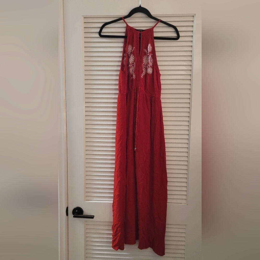 Forever 21 - Red & White Embroidered Halter Maxi Dress
